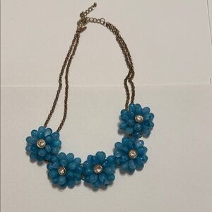 New York & Company Blue Floral Necklace with Gold Chain